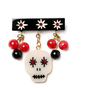 NEW Splendette Black and Red Skull Bones Brooch  Halloween Collection 2025